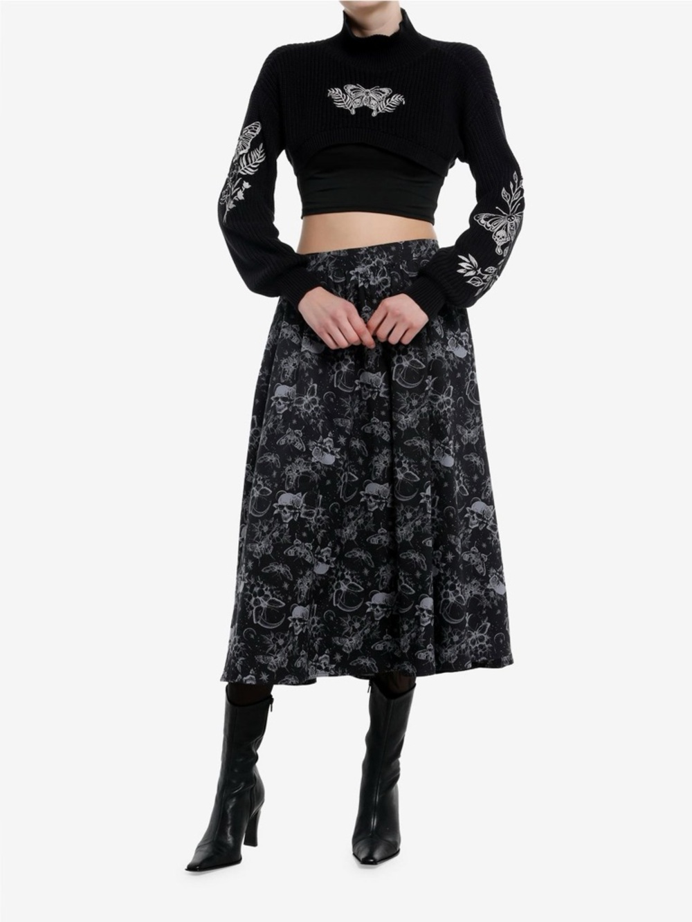 Cosmic Aura Death's-Head Moth Mock Neck Girls Crop Sweater - Picture 7 of 8